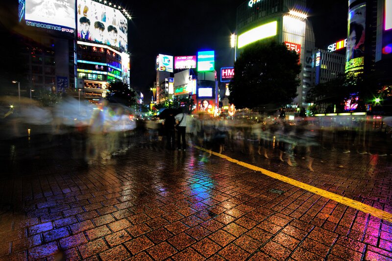 Rainy night in a bustling city
