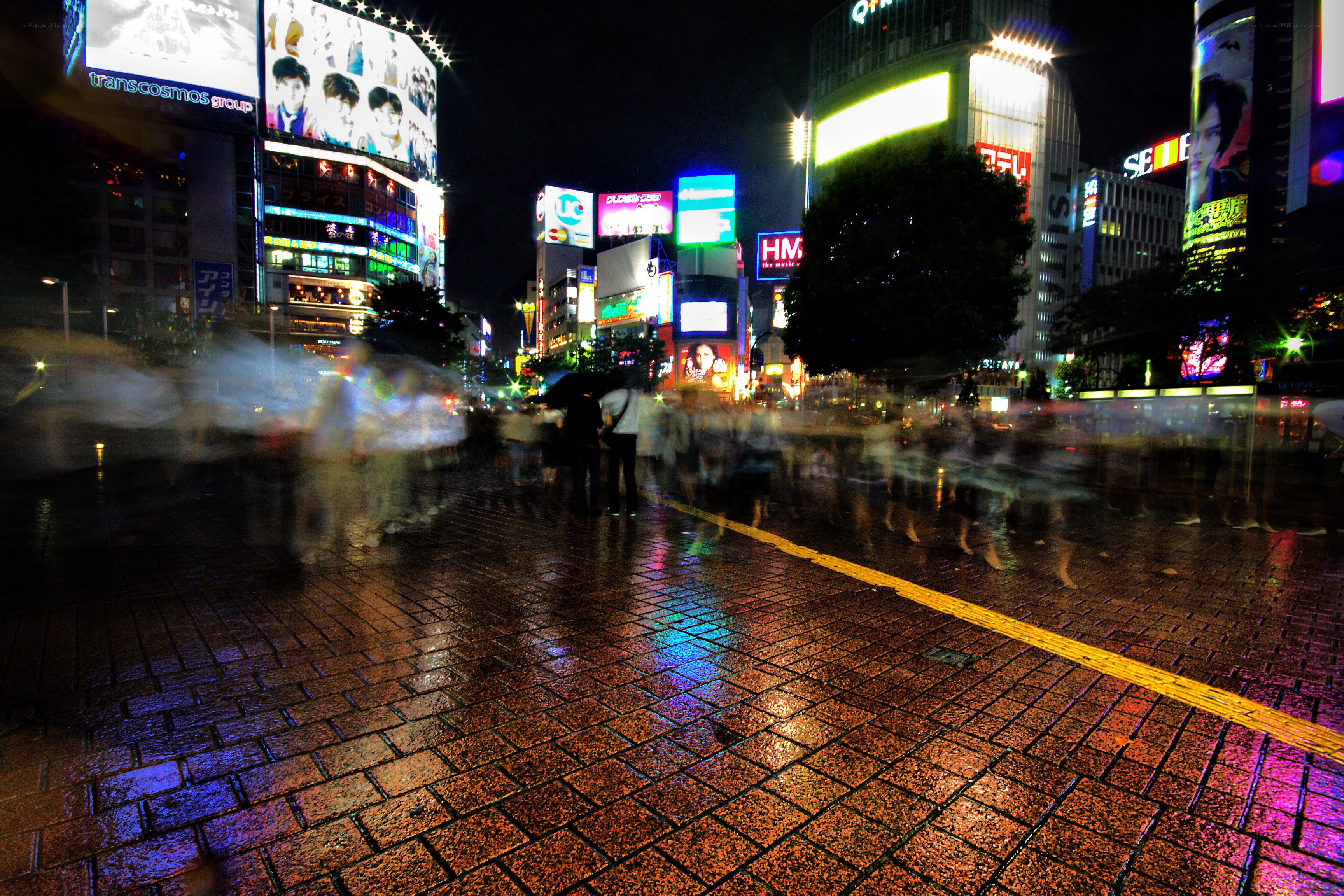 Rainy night in a bustling city