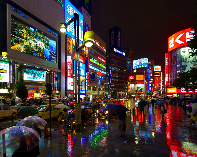 Rainy night in Tokyo's neon district