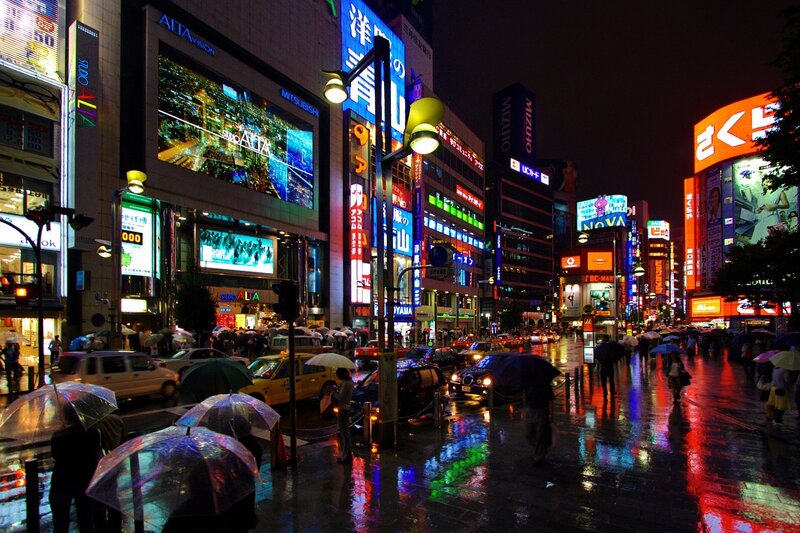 Rainy night in Tokyo's neon district