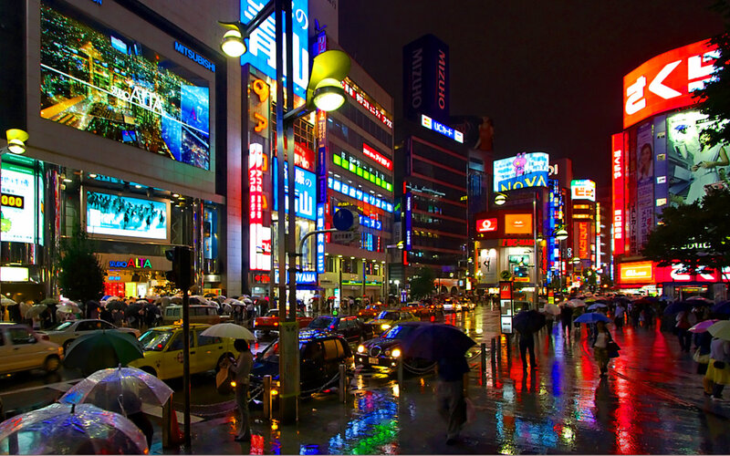 Rainy night in Tokyo's neon district