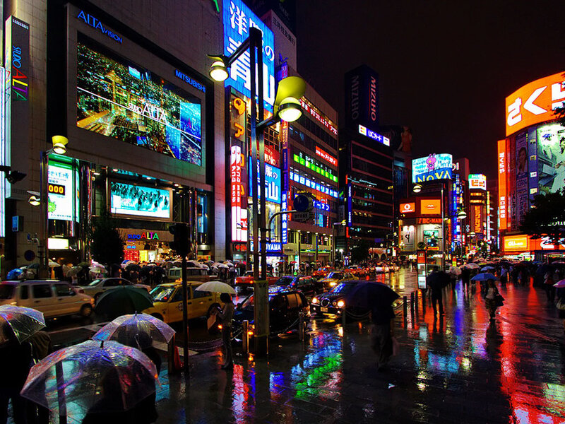 Rainy night in Tokyo's neon district