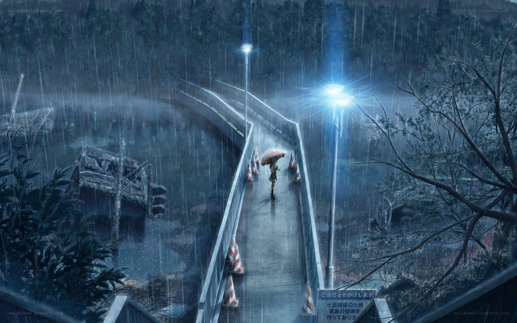 Rainy night on a bridge