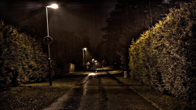 rainy night on a quiet path