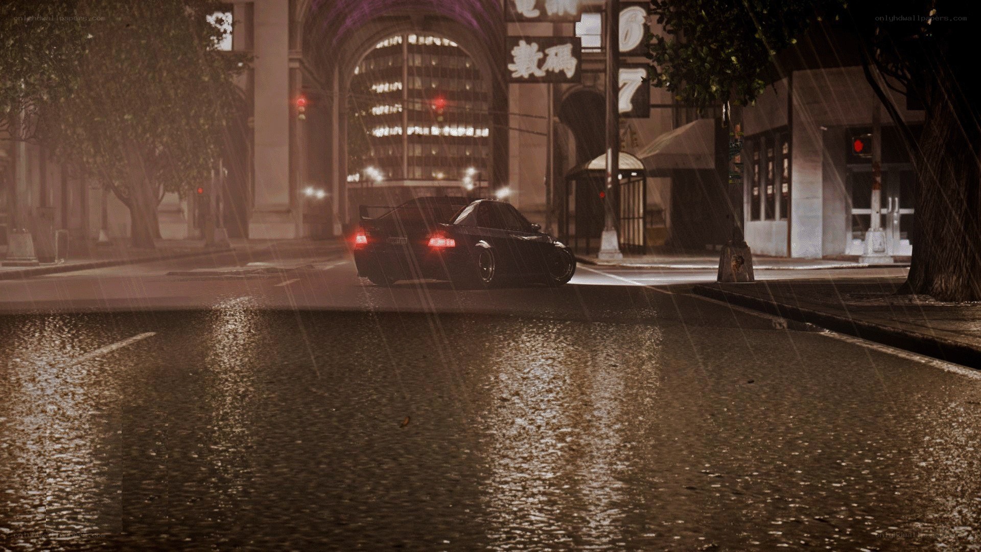 rainy night street scene