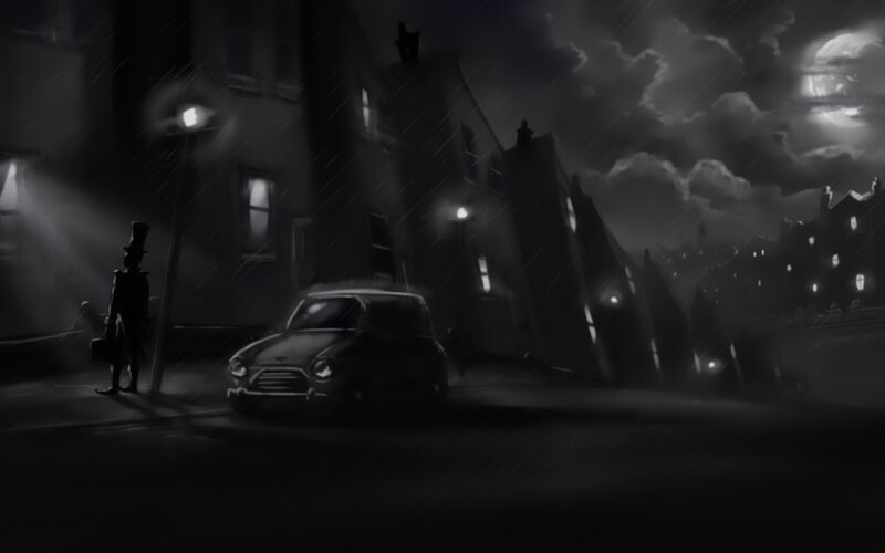 Rainy night street scene