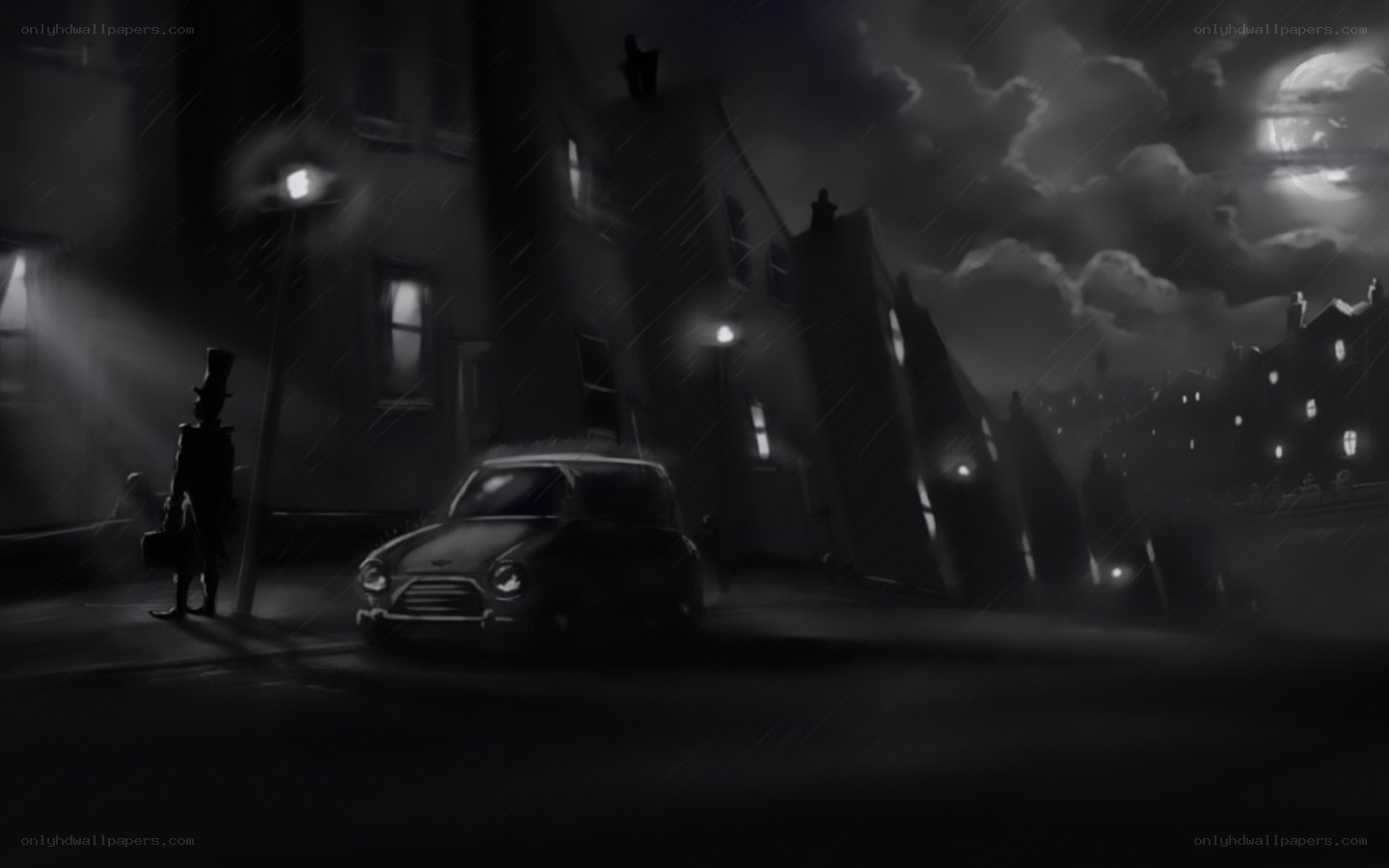 Rainy night street scene