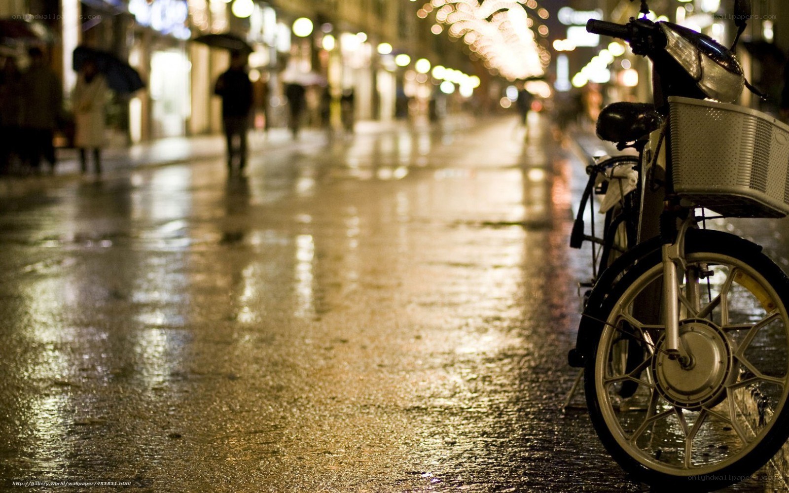 Rainy Night Street with Scooter