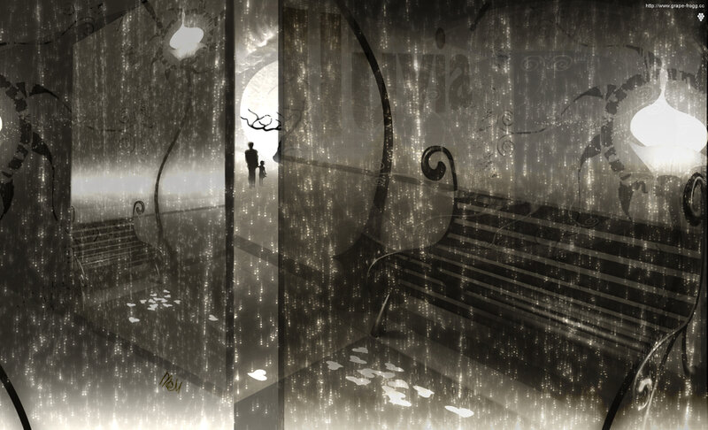 rainy night with silhouettes