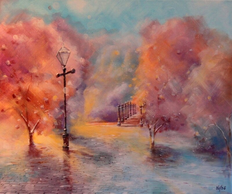 Rainy Park Path — Orange