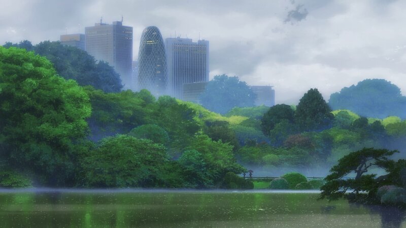 Rainy Park with City
