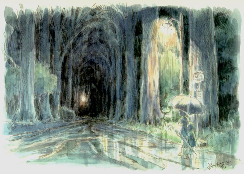 Rainy path in a dark forest