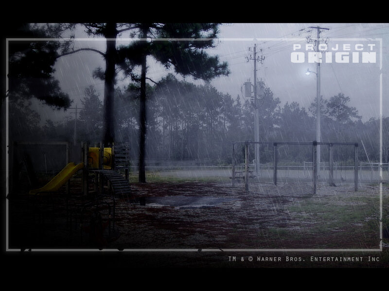 Rainy playground at night