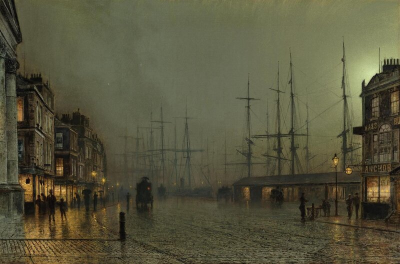 Rainy port at night