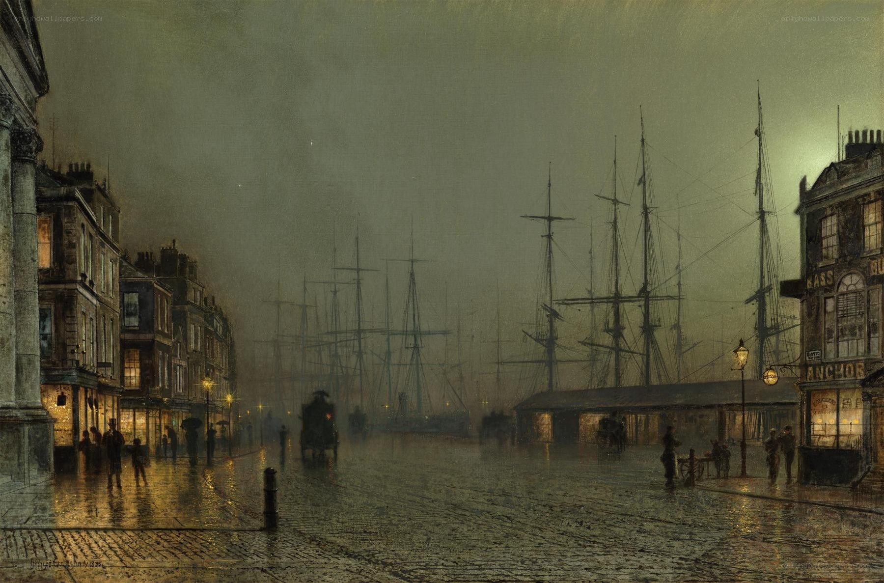 Rainy port at night