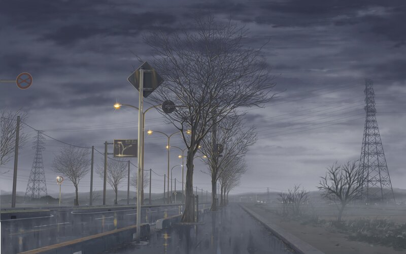 Rainy road at dusk
