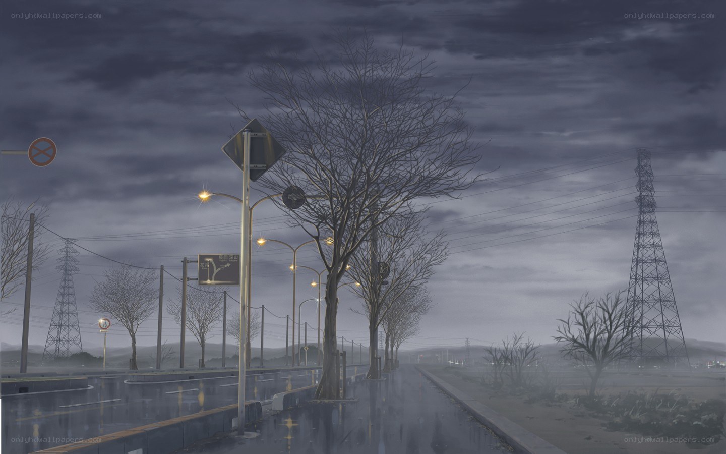 rainy road at dusk
