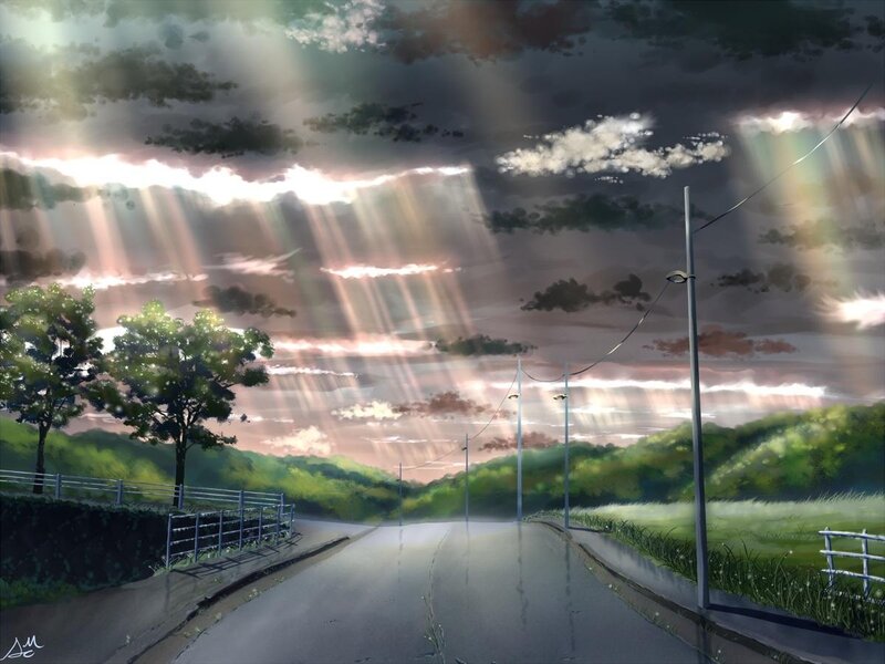 Rainy Road with Sunbeams — Green