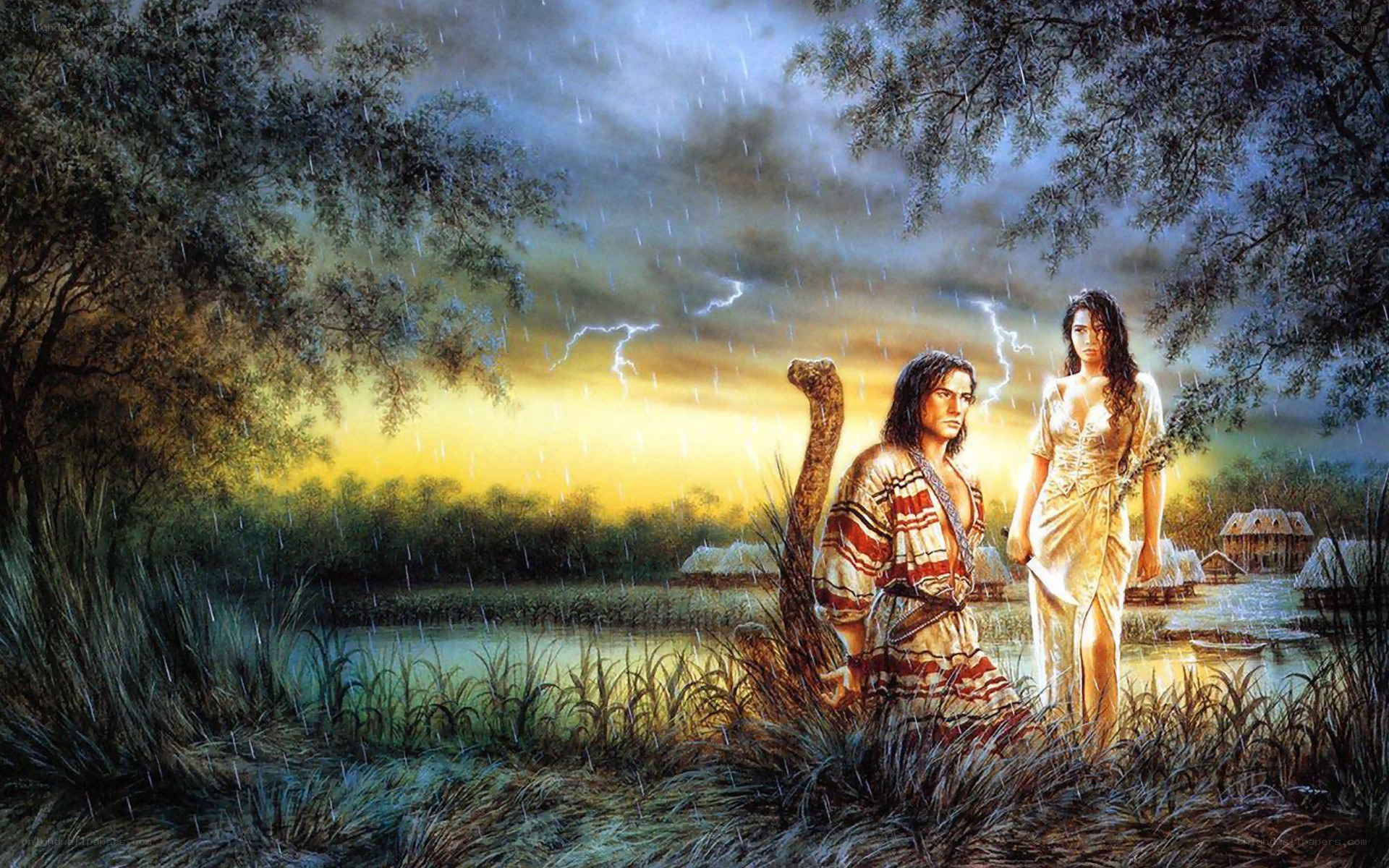Rainy scene with couple