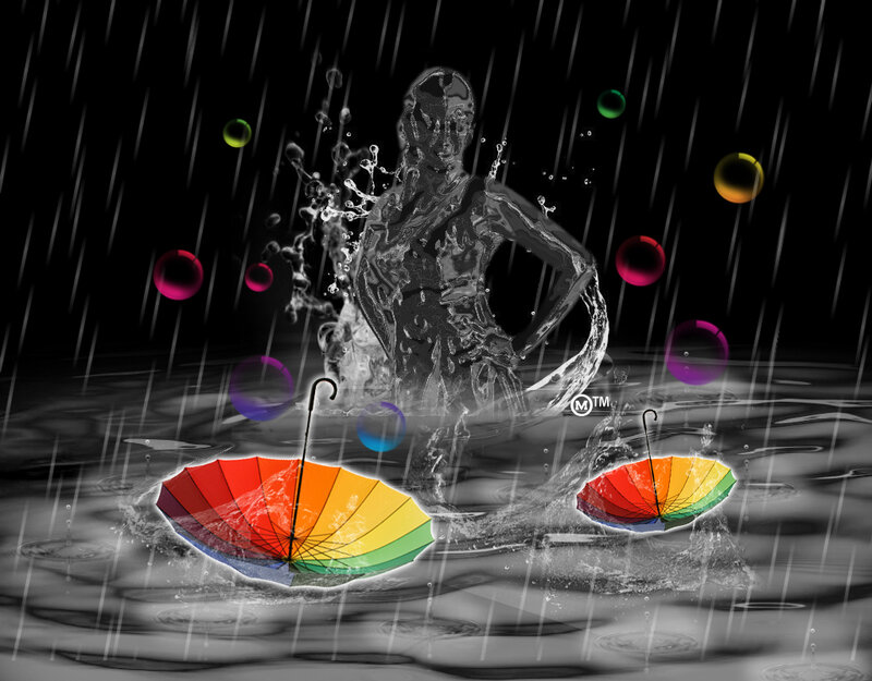 Rainy Scene with Umbrellas