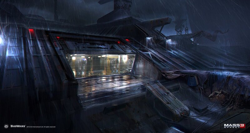rainy sci-fi corridor