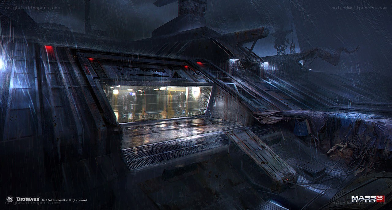 rainy sci-fi corridor