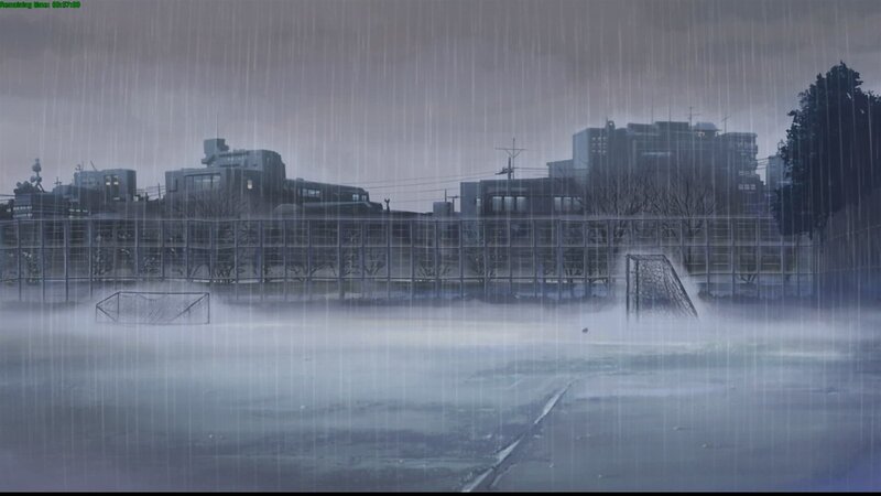 rainy soccer field scene