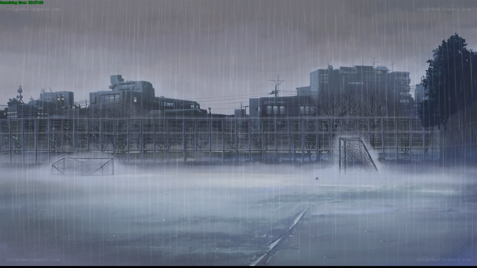 rainy soccer field scene