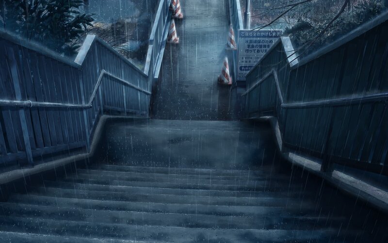 Rainy Stairs at Night — Blue