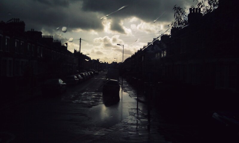 Rainy Street at Dusk — Black