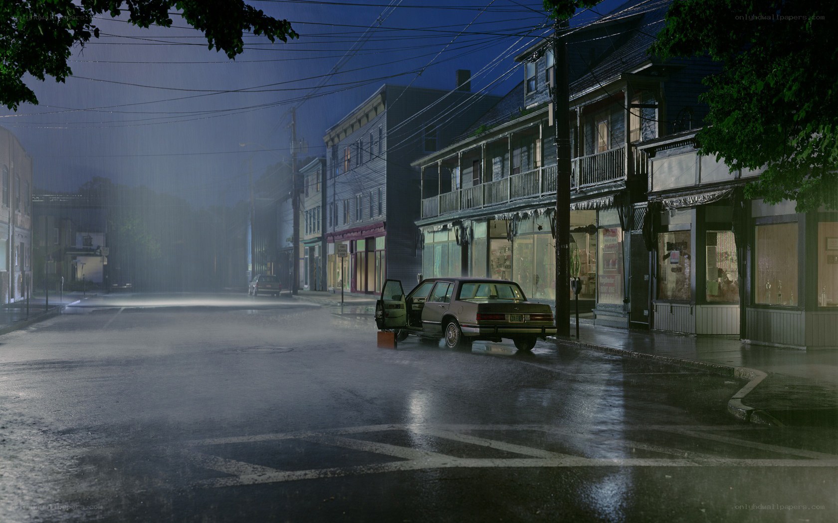 Rainy street at night