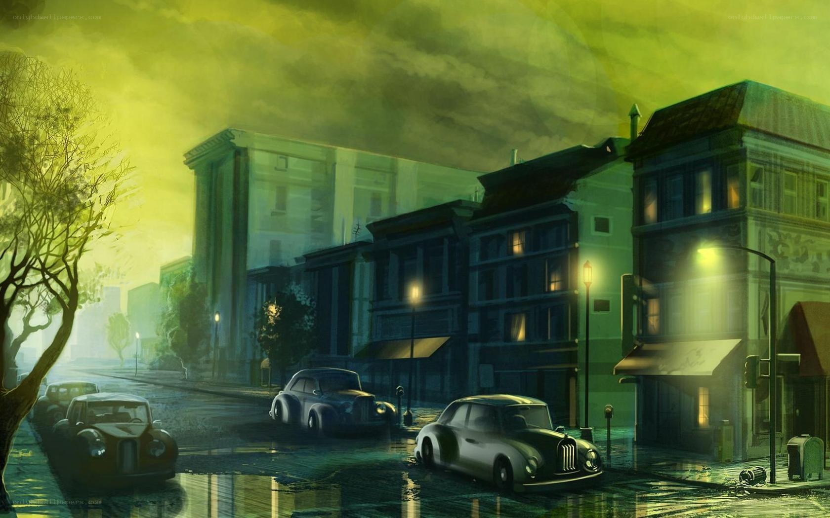 rainy street at night