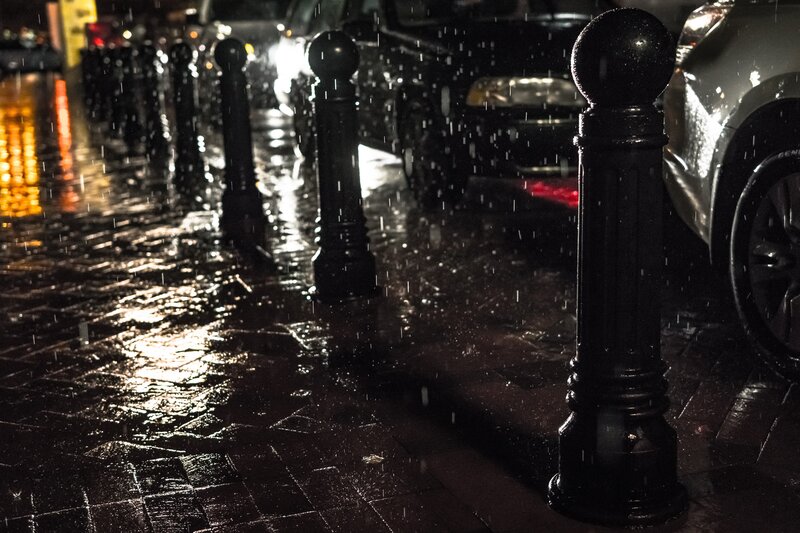 Rainy Street at Night — Black, Dark, Rainy