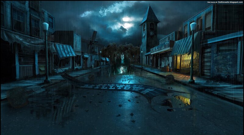 Rainy Street at Night — Blue, Dark