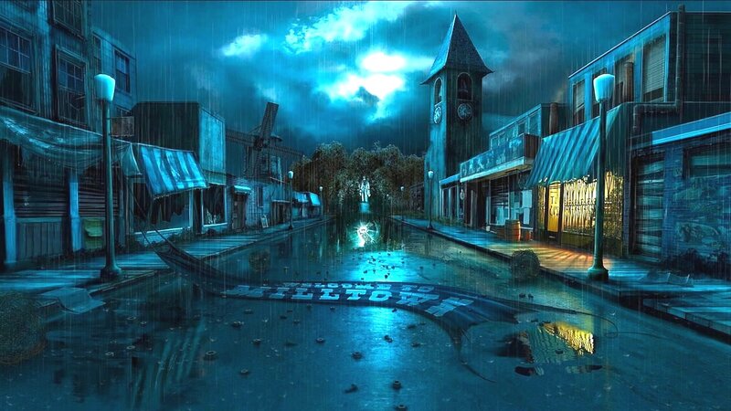 Rainy Street at Night — Blue, Dramatic