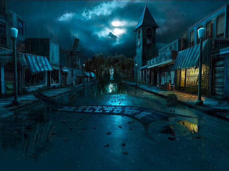 Rainy Street at Night — Blue