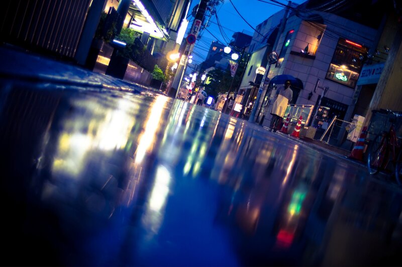 rainy street at night in japan