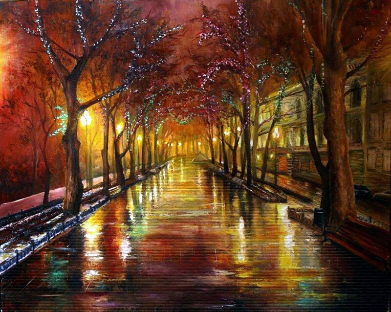 Rainy Street at Night — Red