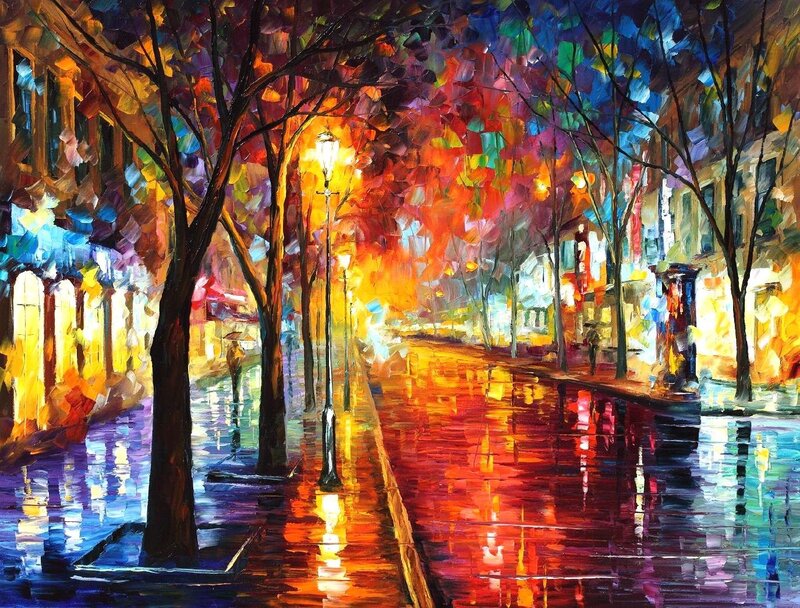 Rainy Street at Night — Red, Vibrant