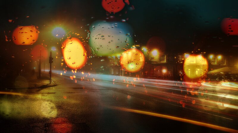 Rainy Street at Night — Yellow, Dark
