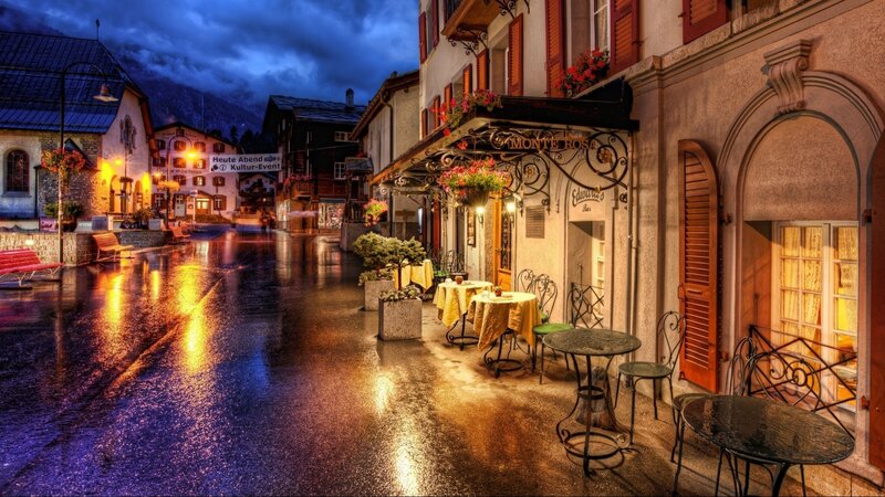 Rainy Street Cafe — Blue, Dramatic