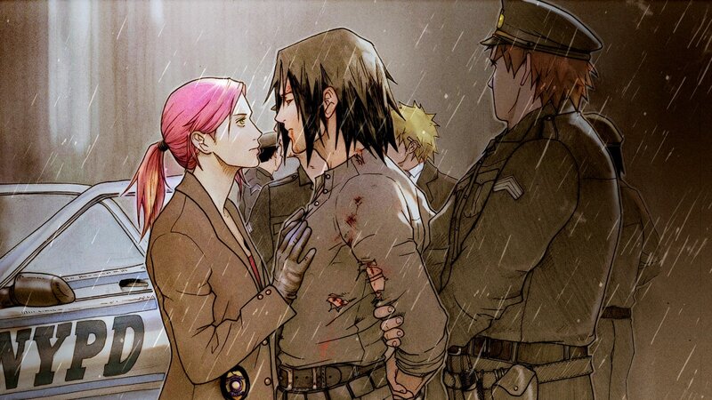 Rainy street confrontation