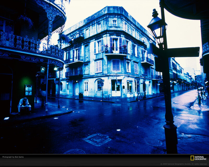 Rainy street corner in New Orleans