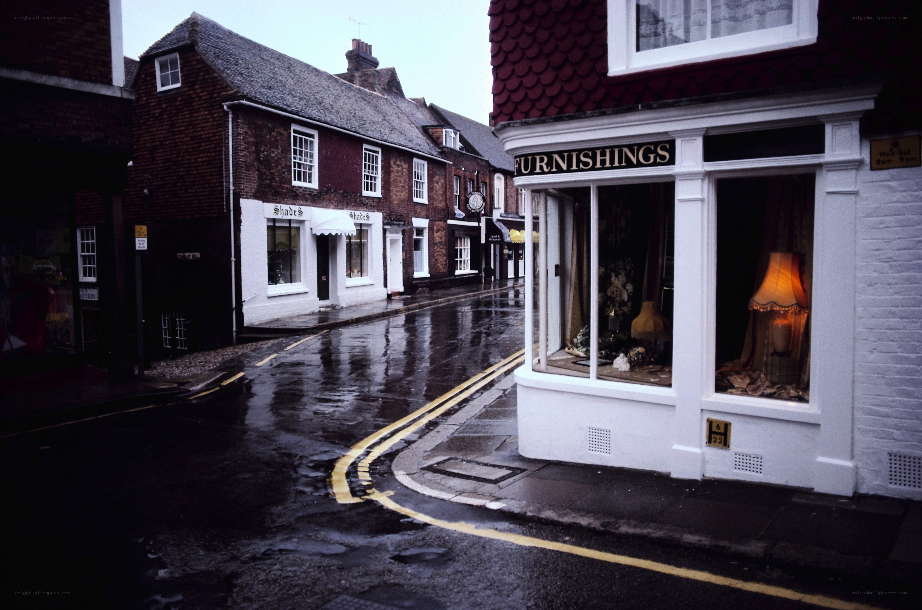 Rainy street in a historic town