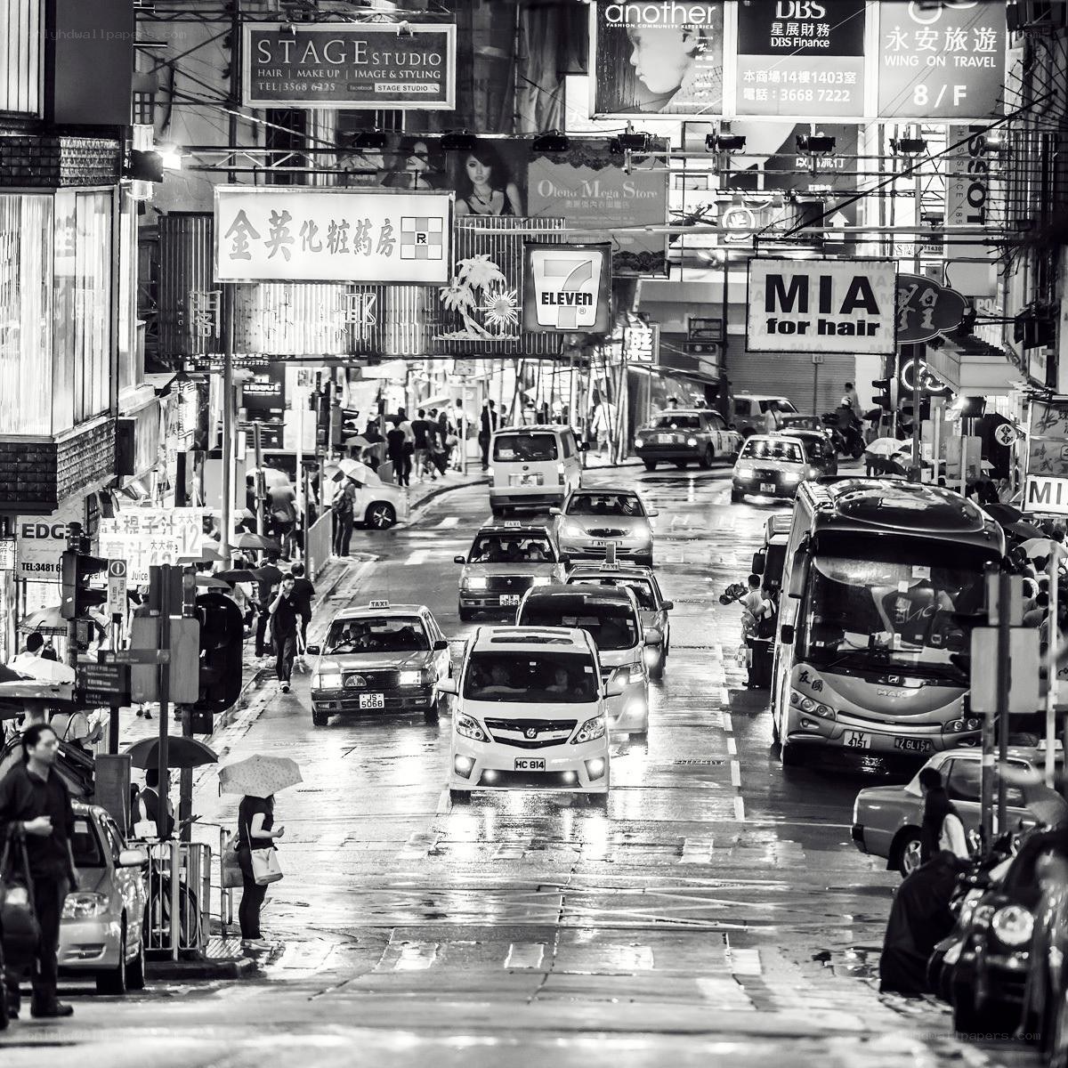Rainy street in Hong Kong