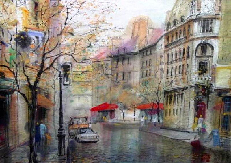 Rainy Street in Paris — Gray, Calm