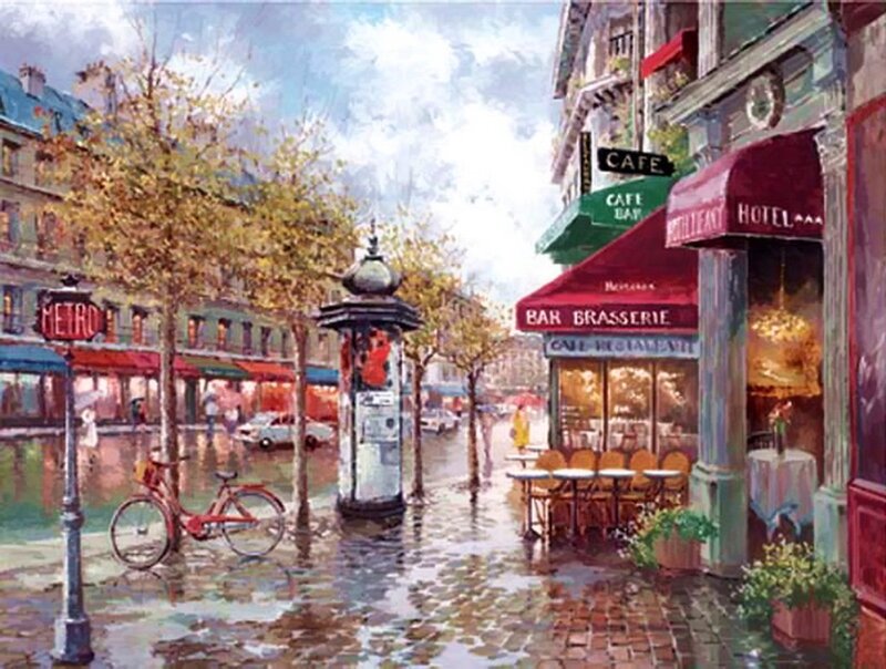 Rainy Street in Paris — Red, Calm