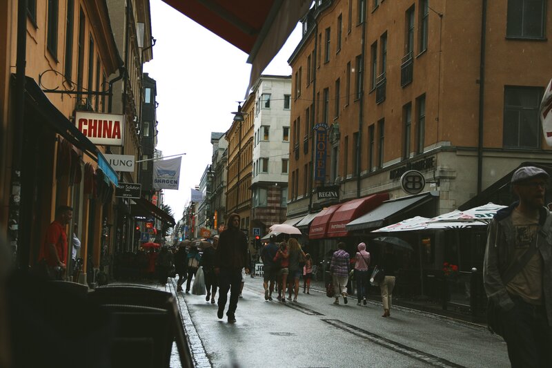 Rainy street in Stockholm