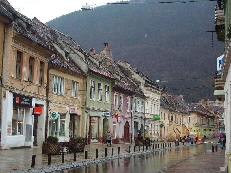 Rainy Street in Town — Brown