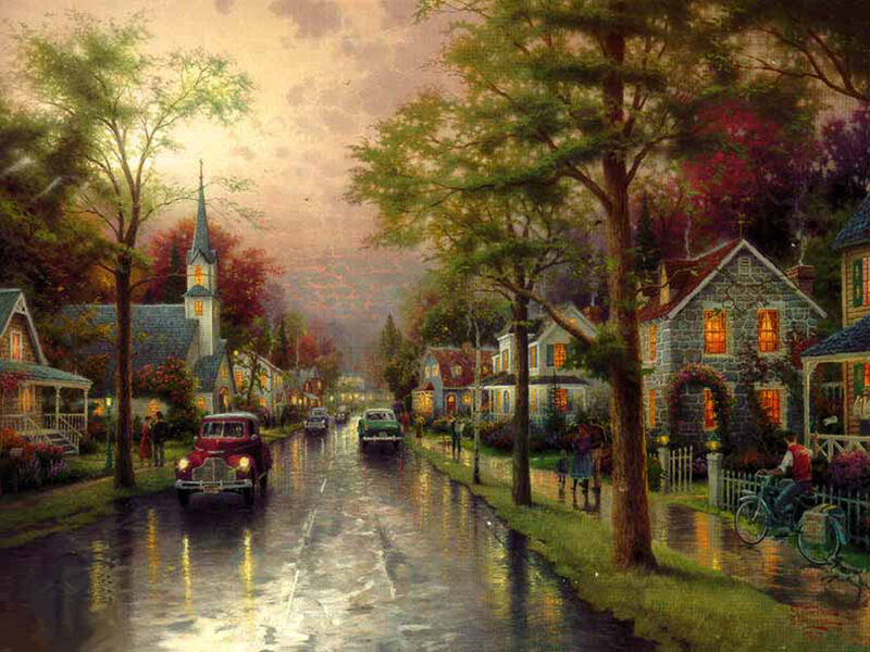 Rainy Street in Town — Green